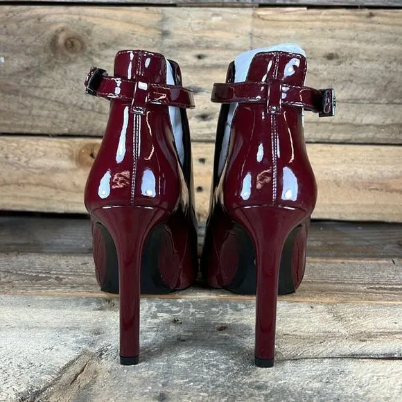 MICHAEL Michael Kors Lawson Open Toe Leather Bootie - Burgundy - 6 - NWOB