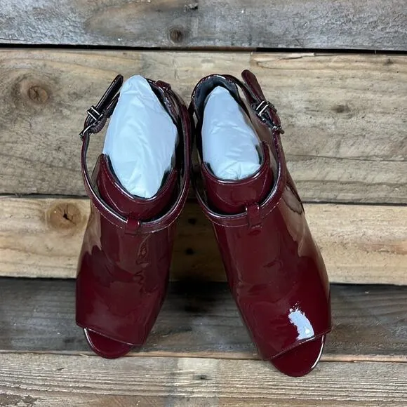 MICHAEL Michael Kors Lawson Open Toe Leather Bootie - Burgundy - 6 - NWOB