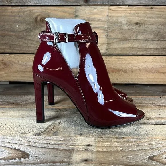 MICHAEL Michael Kors Lawson Open Toe Leather Bootie - Burgundy - 6 - NWOB