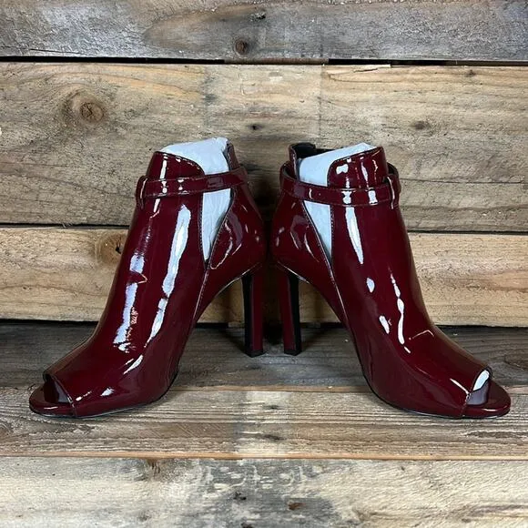 MICHAEL Michael Kors Lawson Open Toe Leather Bootie - Burgundy - 6 - NWOB