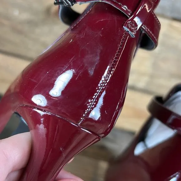 MICHAEL Michael Kors Lawson Open Toe Leather Bootie - Burgundy - 6.5 - NWOB