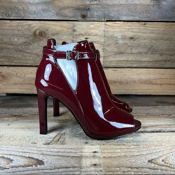 MICHAEL Michael Kors Lawson Open Toe Leather Bootie - Burgundy - 6.5 - NWOB