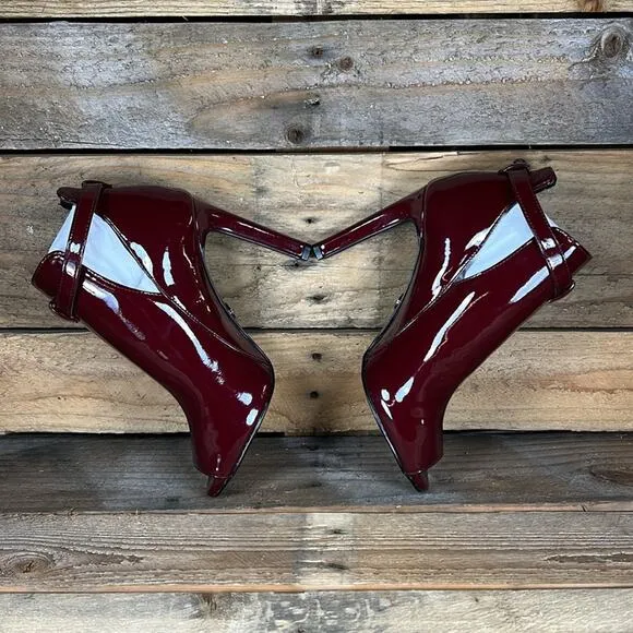 MICHAEL Michael Kors Lawson Open Toe Leather Bootie - Burgundy - 6.5 - NWOB