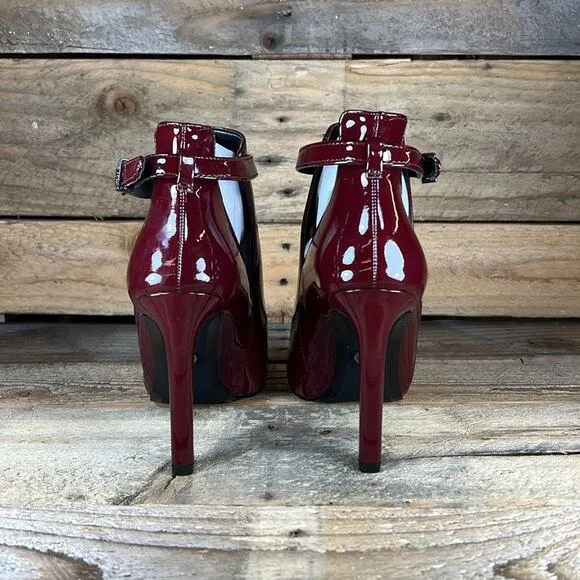 MICHAEL Michael Kors Lawson Open Toe Leather Bootie - Burgundy - 6.5 - NWOB