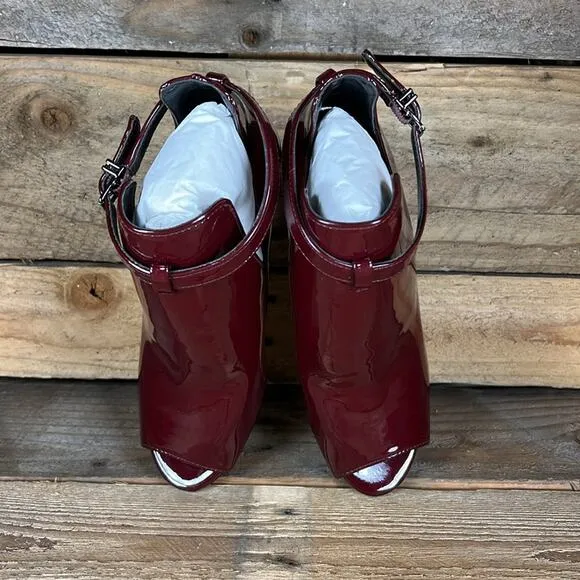 MICHAEL Michael Kors Lawson Open Toe Leather Bootie - Burgundy - 6.5 - NWOB