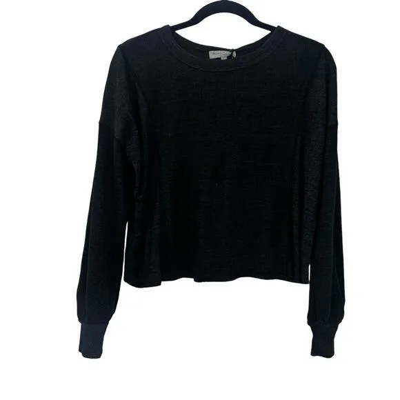 Michael Star Cait Rib Mix Pullover Tharmal Sweater Charcoal Black Size XS NWT