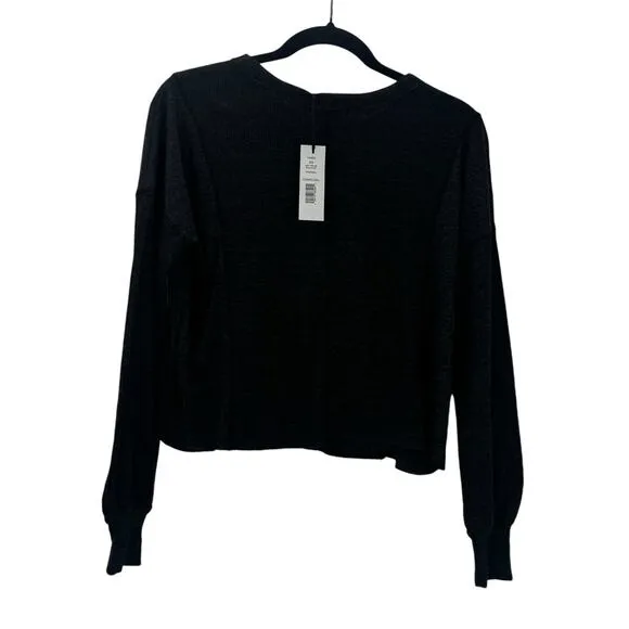 Michael Star Cait Rib Mix Pullover Tharmal Sweater Charcoal Black Size XS NWT