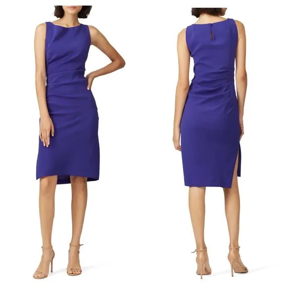 MILLY Mishka Dress Sheath Jersey Sleeveless Ruched Knee Length Indigo Blue 10