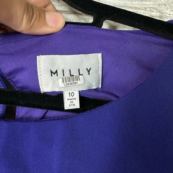 MILLY Mishka Dress Sheath Jersey Sleeveless Ruched Knee Length Indigo Blue 10