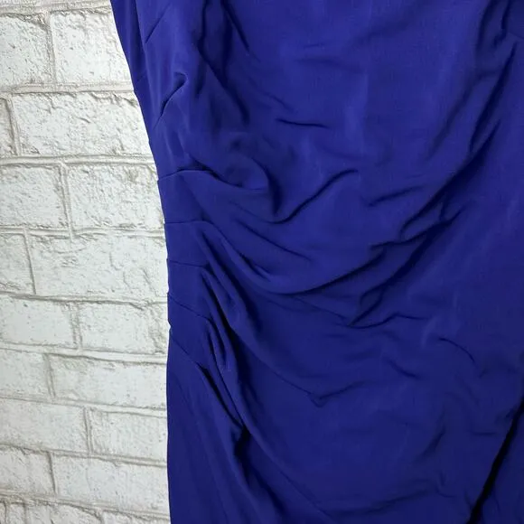 MILLY Mishka Dress Sheath Jersey Sleeveless Ruched Knee Length Indigo Blue 10