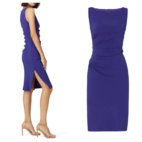 MILLY Mishka Dress Sheath Jersey Sleeveless Ruched Knee Length Indigo Blue 10