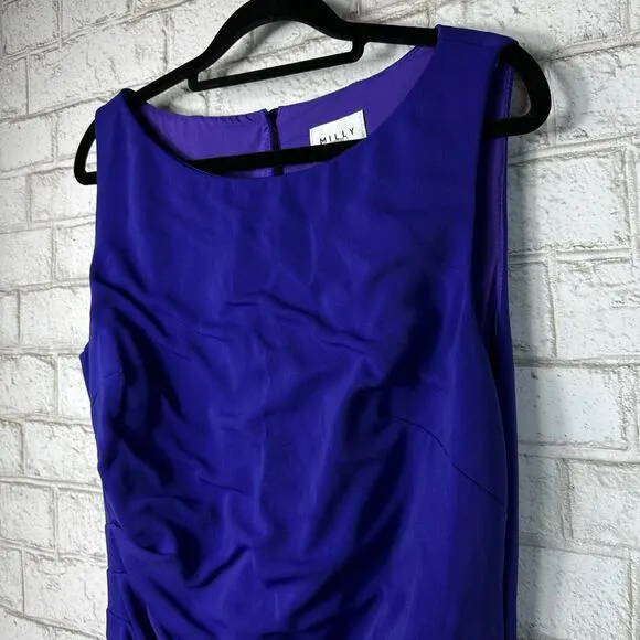 MILLY Mishka Dress Sheath Jersey Sleeveless Ruched Knee Length Indigo Blue 10