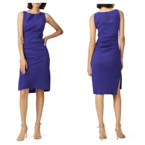 MILLY Mishka Dress Sheath Jersey Sleeveless Ruched Knee Length Indigo Blue 10