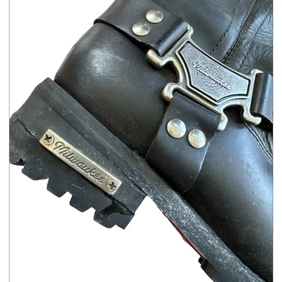 Milwaukee Drag Harness Mens Motorcycle Boots Black Leather Size 10D