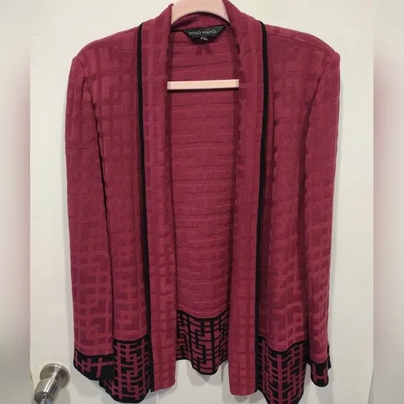Ming Wang Berry Geometric Open Front Blazer Sz L-Career Travel Event Classic