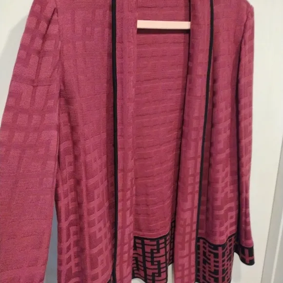 Ming Wang Berry Geometric Open Front Blazer Sz L-Career Travel Event Classic