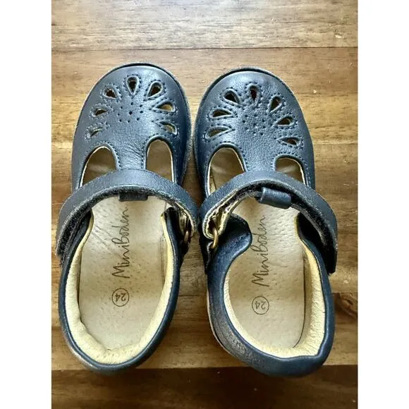 Mini Boden Navy Leather T Strap Mary Jane Shoes Classic Preppy European 24EU/8US