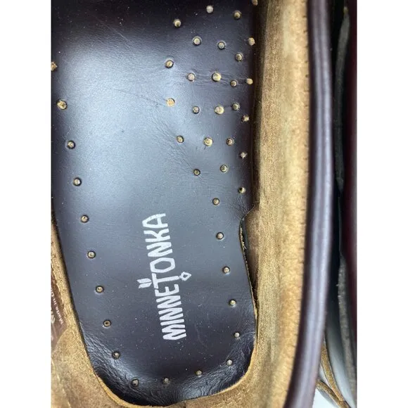 *Minnetonka Mens Shoes Size 10.5 Brown Leather Moccasin Driving Loafer Normcore