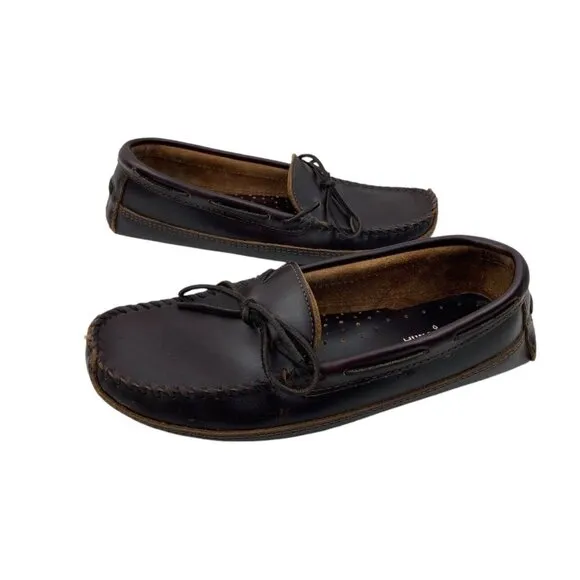 *Minnetonka Mens Shoes Size 10.5 Brown Leather Moccasin Driving Loafer Normcore