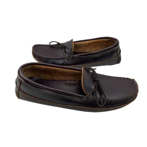 *Minnetonka Mens Shoes Size 10.5 Brown Leather Moccasin Driving Loafer Normcore