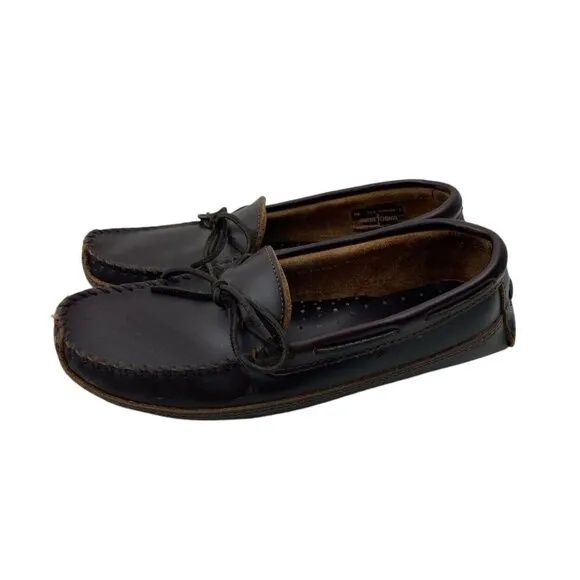 *Minnetonka Mens Shoes Size 10.5 Brown Leather Moccasin Driving Loafer Normcore
