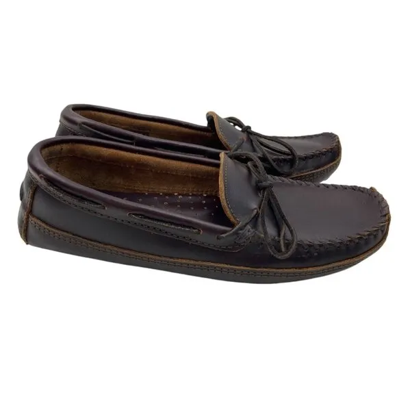 *Minnetonka Mens Shoes Size 10.5 Brown Leather Moccasin Driving Loafer Normcore