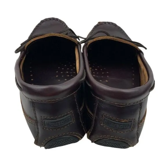 *Minnetonka Mens Shoes Size 10.5 Brown Leather Moccasin Driving Loafer Normcore