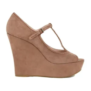 MIU MIU BY PRADA SHOES WEDGE LEATHER SUEDE OPEN TOE HIGH HEEL 40 10