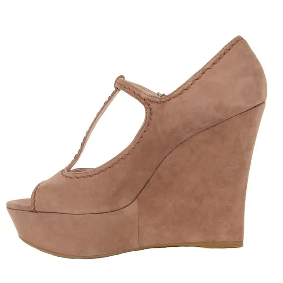MIU MIU BY PRADA SHOES WEDGE LEATHER SUEDE OPEN TOE HIGH HEEL 40 10