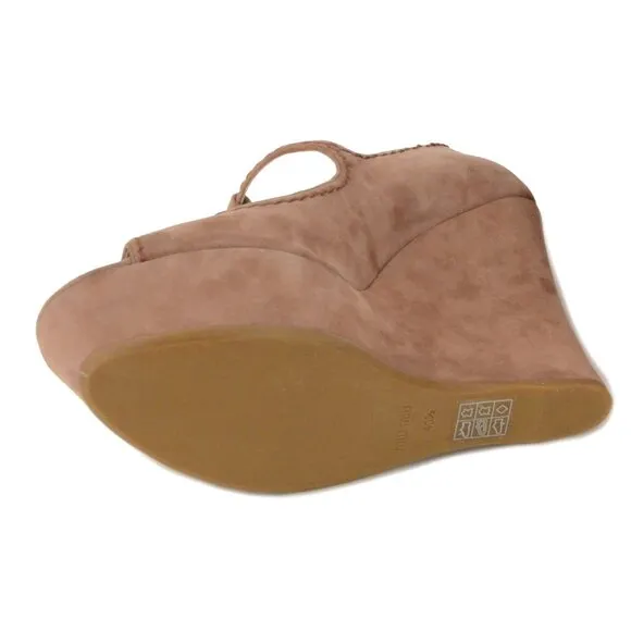 MIU MIU BY PRADA SHOES WEDGE LEATHER SUEDE OPEN TOE HIGH HEEL 40 10