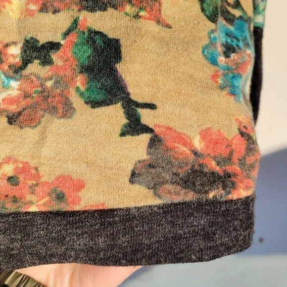 ModCloth Tulle Tan Brown Floral Knit Long Sleeve Pullover Wool Blend Sweater Med
