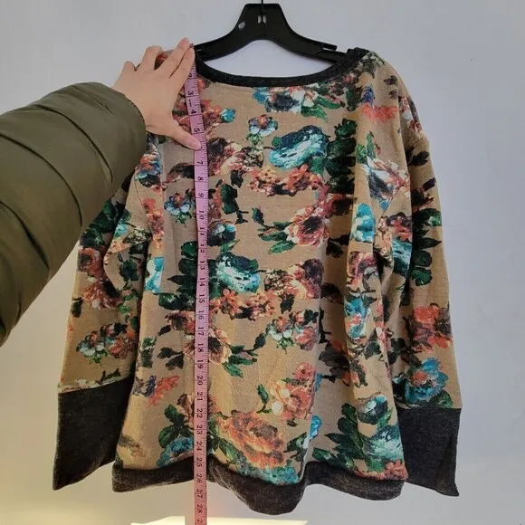 ModCloth Tulle Tan Brown Floral Knit Long Sleeve Pullover Wool Blend Sweater Med