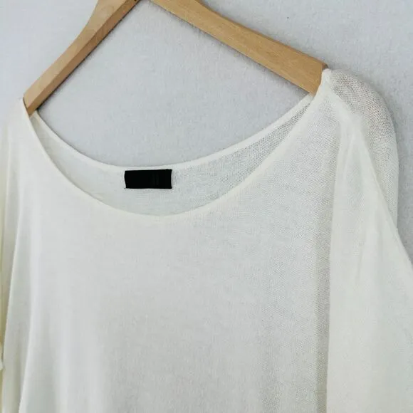 MOYURU Sweater Womens M-L Linen Cotton Boat Neck Flutter Sleeve White Japan