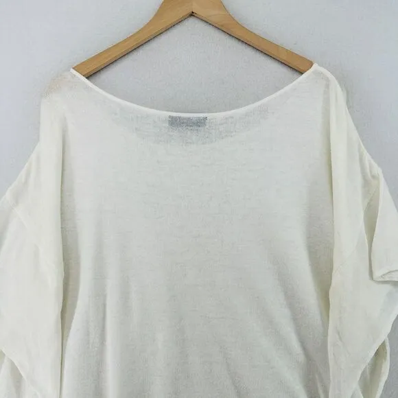 MOYURU Sweater Womens M-L Linen Cotton Boat Neck Flutter Sleeve White Japan