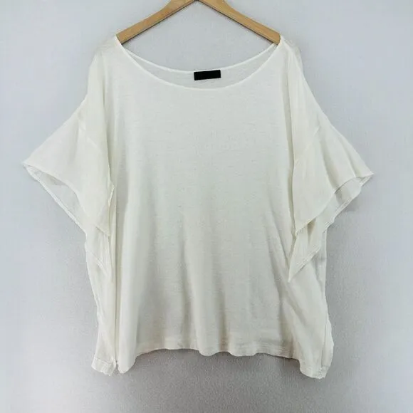 MOYURU Sweater Womens M-L Linen Cotton Boat Neck Flutter Sleeve White Japan