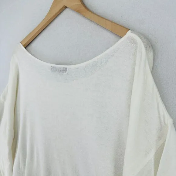 MOYURU Sweater Womens M-L Linen Cotton Boat Neck Flutter Sleeve White Japan