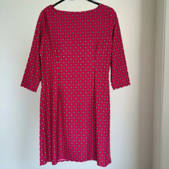 MSRP $210 Jude Connally Pink Shift Preppy Dress Womens Sz L Geometric 3/4 Sleeve