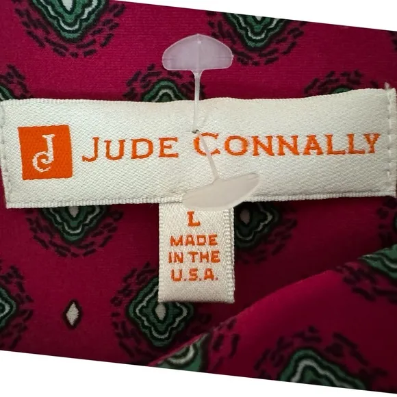 MSRP $210 Jude Connally Pink Shift Preppy Dress Womens Sz L Geometric 3/4 Sleeve
