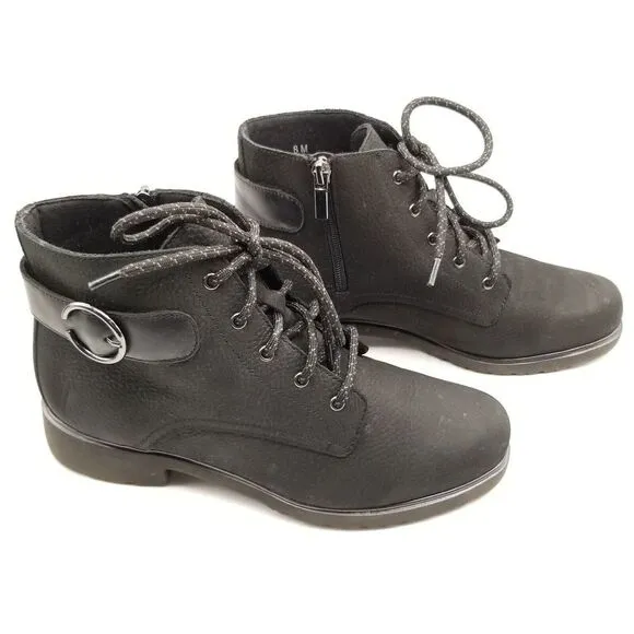 Munro Women Bradley II Lace Up Ankle Boots Size 8 B Black Nubuck Comfort