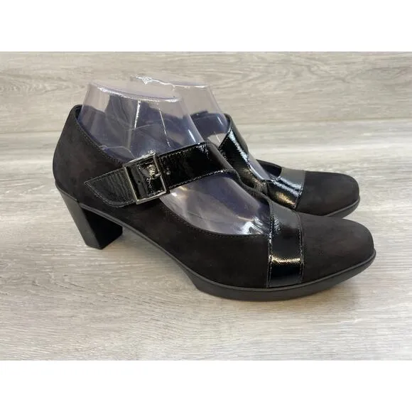 Naot Brava Women's 9.5 Black Suede Patent Leather Orthopedic Mary Jane Pump Heel