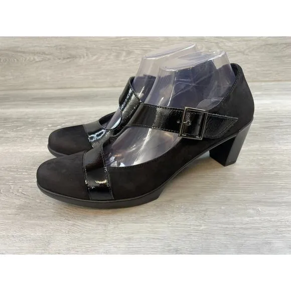 Naot Brava Women's 9.5 Black Suede Patent Leather Orthopedic Mary Jane Pump Heel