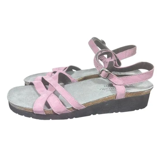 Naot nubuck Strappy Wedge Sandals 39 Lilac Suede Footbed Comfort Shoes