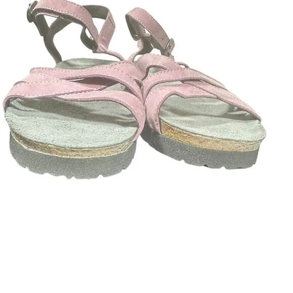 Naot nubuck Strappy Wedge Sandals 39 Lilac Suede Footbed Comfort Shoes