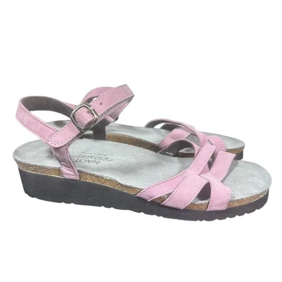 Naot nubuck Strappy Wedge Sandals 39 Lilac Suede Footbed Comfort Shoes