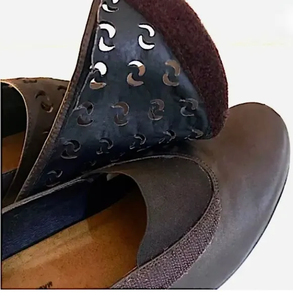 NAOT Precious Metallic Leather Laser Cut Slip On Comfort Shoes Brown
