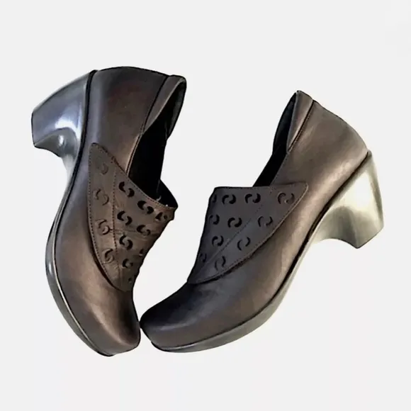 NAOT Precious Metallic Leather Laser Cut Slip On Comfort Shoes Brown