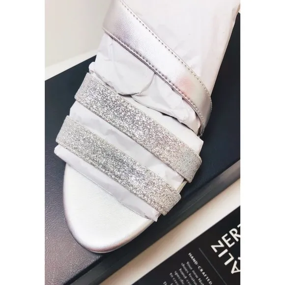 Naturalizer Womens Silver Open Toe Sling Back Kitten Heel Sandals Sz 8.5 NEW
