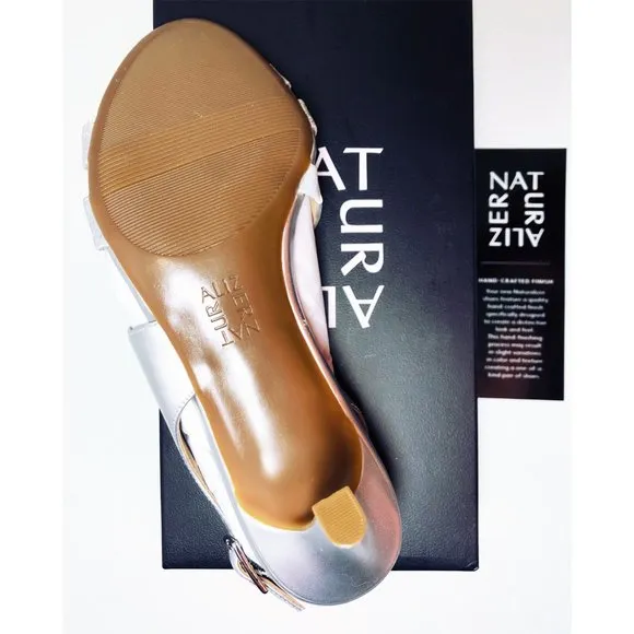 Naturalizer Womens Silver Open Toe Sling Back Kitten Heel Sandals Sz 8.5 NEW