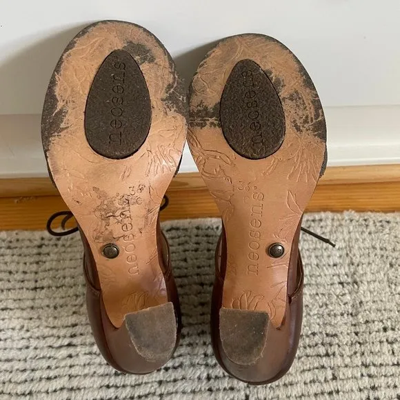 Neosens Leather Mary Janes T-strap Tie Up Brown Size EU 36