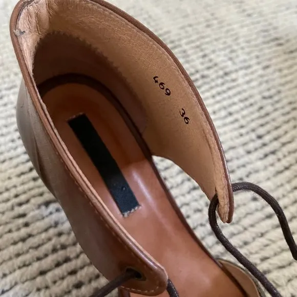 Neosens Leather Mary Janes T-strap Tie Up Brown Size EU 36